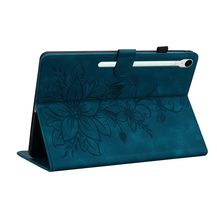 For Samsung Galaxy Tab S10 FE+ Case Lily Flower Imprint Card Slots Leather Tablet Cover - Blue