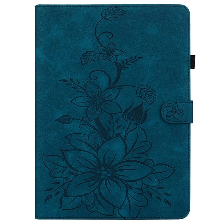For Samsung Galaxy Tab S10 FE+ Case Lily Flower Imprint Card Slots Leather Tablet Cover - Blue