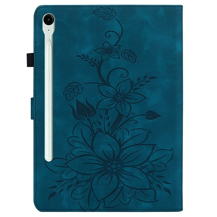 For Samsung Galaxy Tab S10 FE+ Case Lily Flower Imprint Card Slots Leather Tablet Cover - Blue