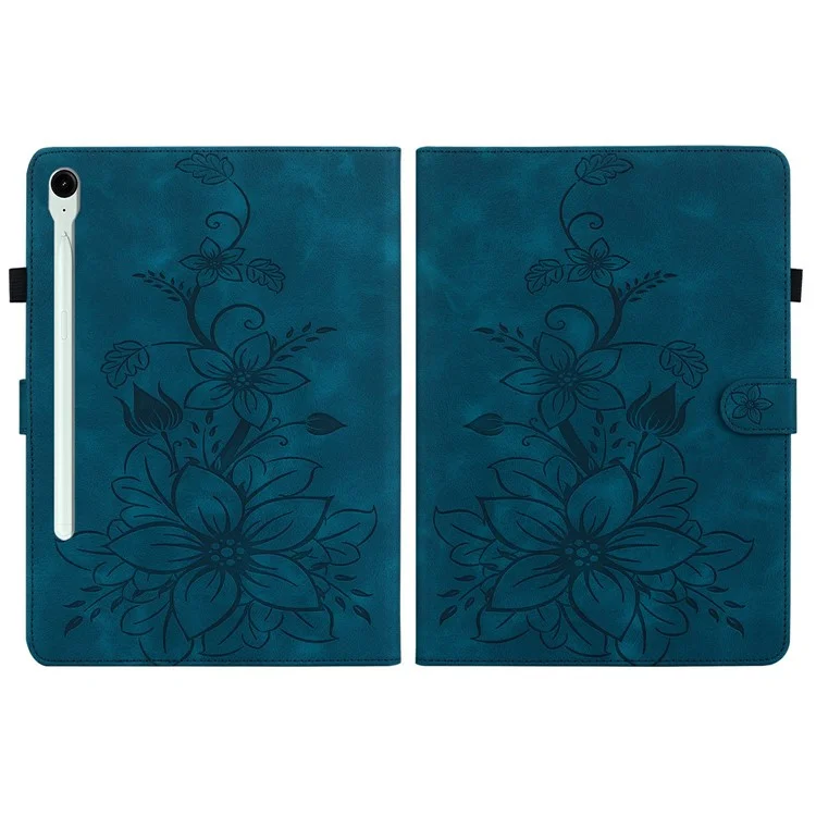For Samsung Galaxy Tab S10 FE+ Case Lily Flower Imprint Card Slots Leather Tablet Cover - Blue