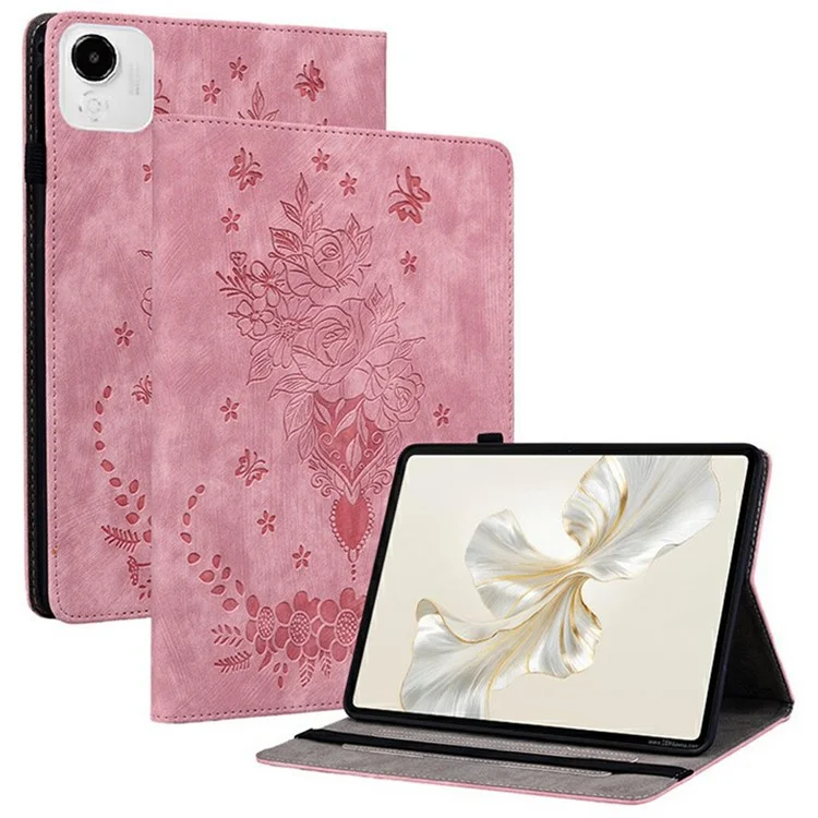 Funda para Honor Pad X9a con Soporte para Tarjetas, Cuero Antiarañazos con Estampado de Rosa - Rosa