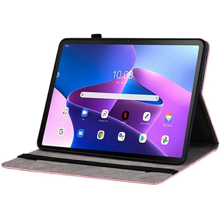 For Lenovo Tab TB311FU Case Card Holder Anti-Scratch Leather Cover Rose Flower Imprint - Pink