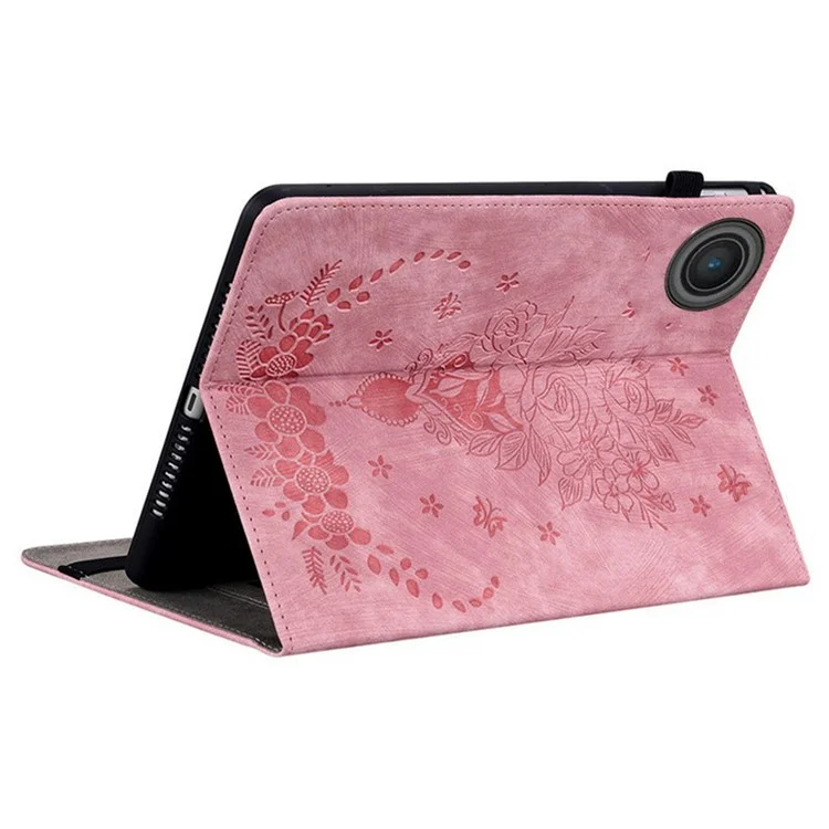 For Lenovo Tab TB311FU Case Card Holder Anti-Scratch Leather Cover Rose Flower Imprint - Pink
