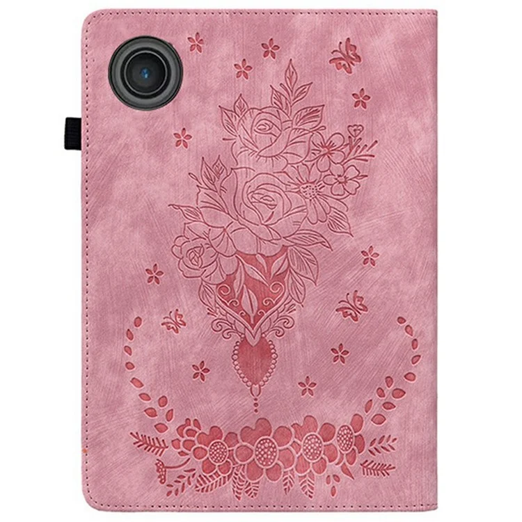 For Lenovo Tab TB311FU Case Card Holder Anti-Scratch Leather Cover Rose Flower Imprint - Pink