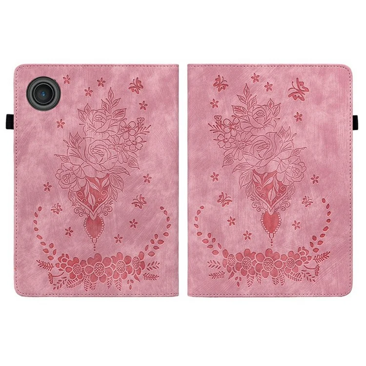 For Lenovo Tab TB311FU Case Card Holder Anti-Scratch Leather Cover Rose Flower Imprint - Pink