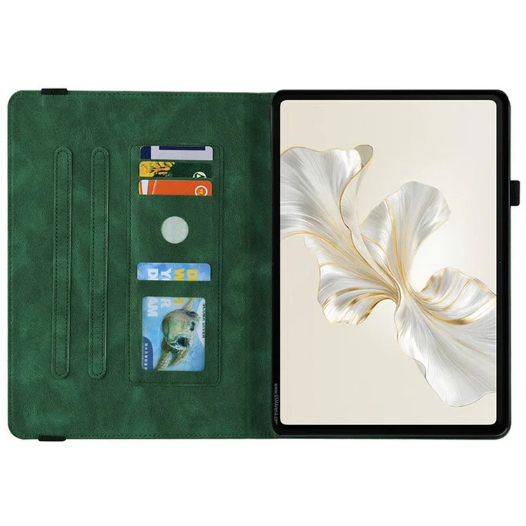 For Honor Pad X9a Case Butterfly Flower Imprint PU Leather Tablet Cover with Card Slots - Green