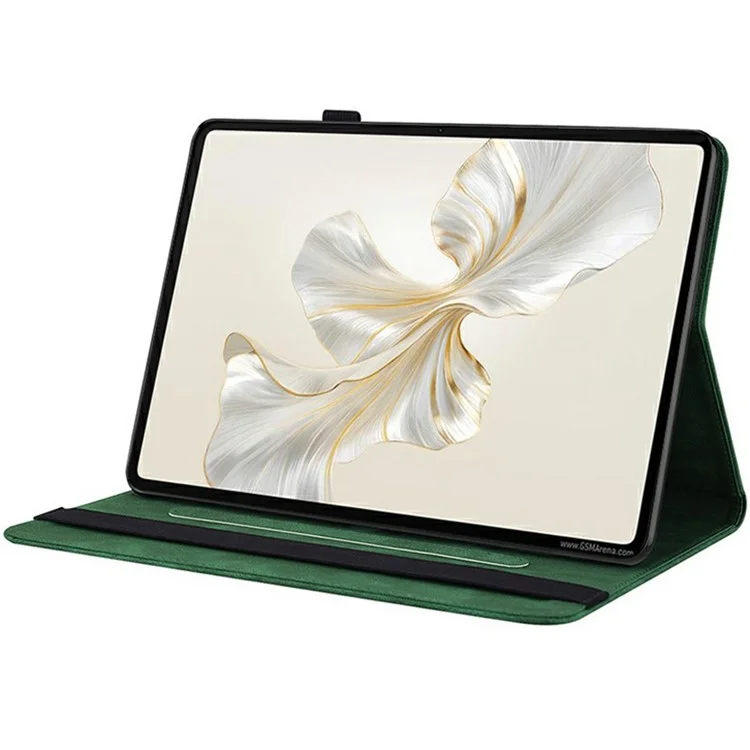 For Honor Pad X9a Case Butterfly Flower Imprint PU Leather Tablet Cover with Card Slots - Green