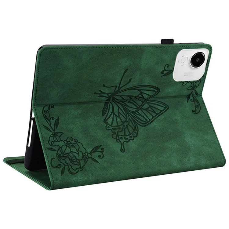 For Honor Pad X9a Case Butterfly Flower Imprint PU Leather Tablet Cover with Card Slots - Green
