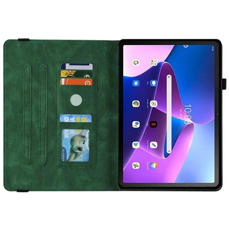 Pour Lenovo Tab TB311FU Étui Papillon Fleur Empreinte Cuir PU Tablette Couverture avec Fentes pour Cartes - Vert