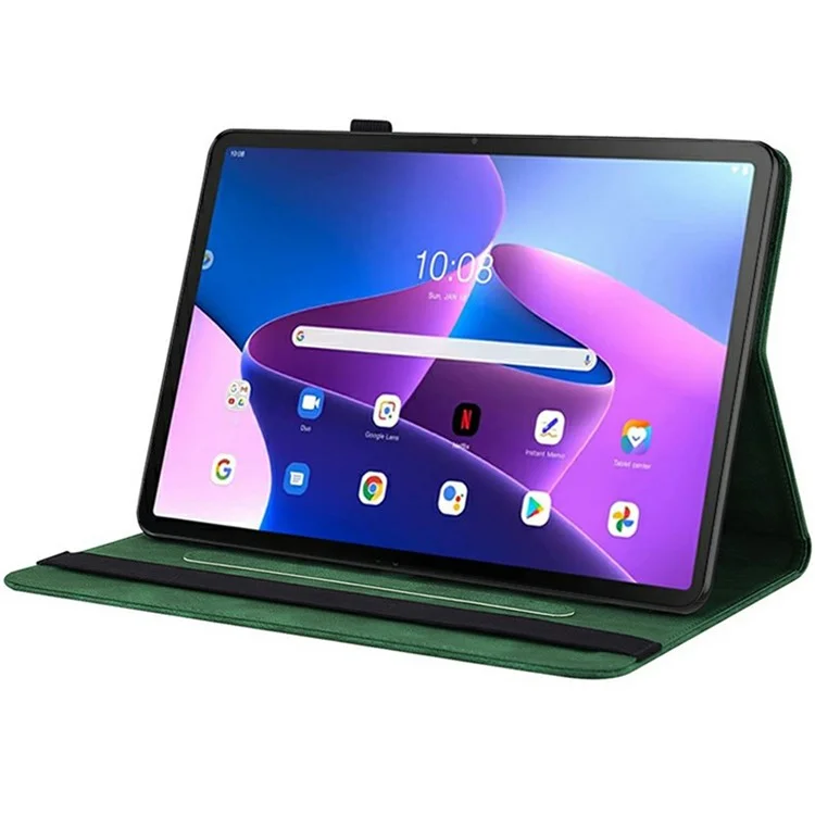 Pour Lenovo Tab TB311FU Étui Papillon Fleur Empreinte Cuir PU Tablette Couverture avec Fentes pour Cartes - Vert