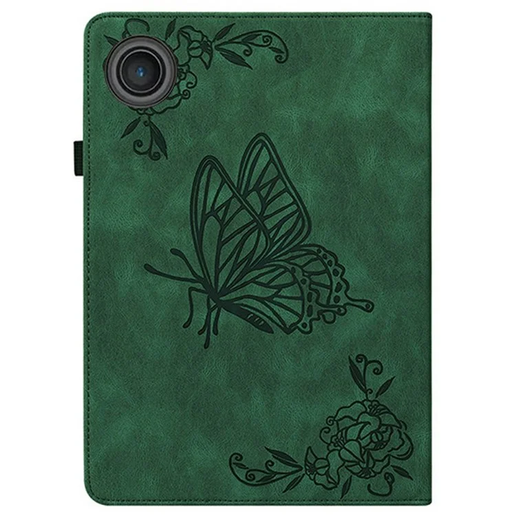 Pour Lenovo Tab TB311FU Étui Papillon Fleur Empreinte Cuir PU Tablette Couverture avec Fentes pour Cartes - Vert