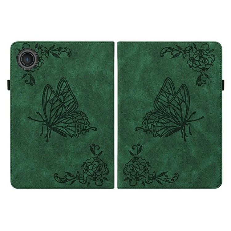 Pour Lenovo Tab TB311FU Étui Papillon Fleur Empreinte Cuir PU Tablette Couverture avec Fentes pour Cartes - Vert