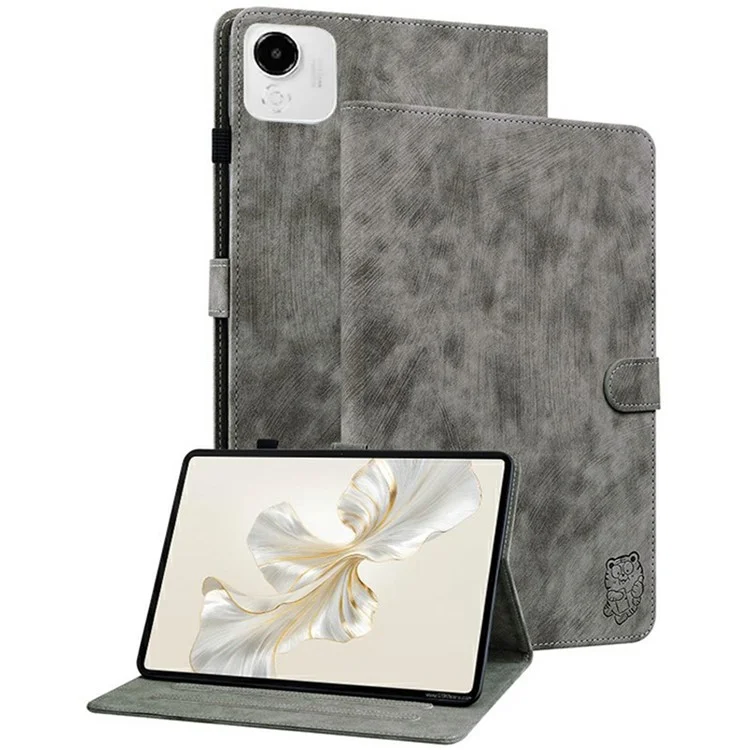 For Honor Pad X9a Hülle Tiger-Prägung Kratzfest PU-Leder Tablet-Schutzhülle - Grau