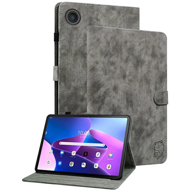 Pour Lenovo Tab TB311FU Étui Motif Tigre Anti-Rayures Housse de Tablette en Cuir PU - Gris