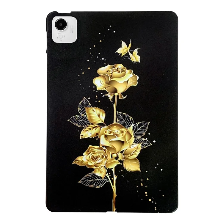 For Honor Pad X9a TPU-Schutzhülle mit Musteraufdruck Schlanke Tablet-Schutzhülle - Goldener Schmetterling Rose