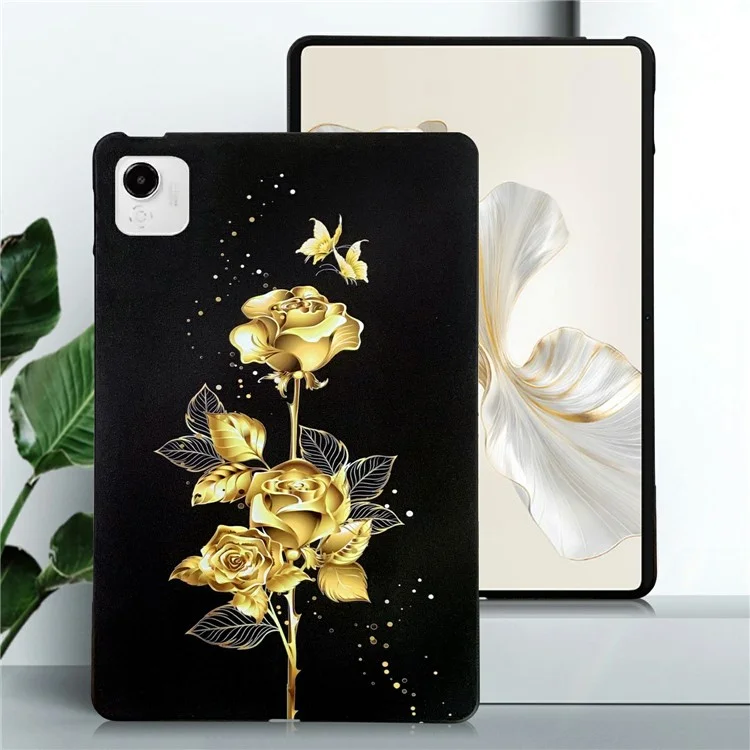 For Honor Pad X9a TPU-Schutzhülle mit Musteraufdruck Schlanke Tablet-Schutzhülle - Goldener Schmetterling Rose