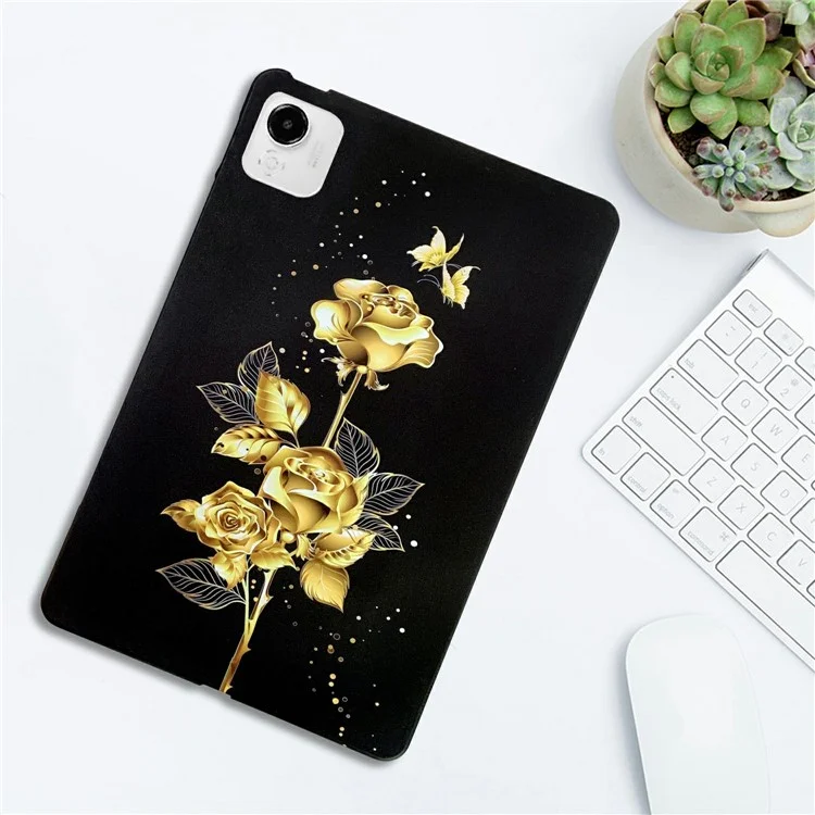 For Honor Pad X9a TPU-Schutzhülle mit Musteraufdruck Schlanke Tablet-Schutzhülle - Goldener Schmetterling Rose