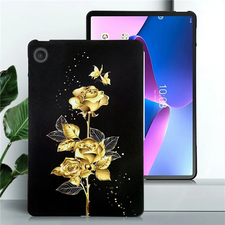 Pour Lenovo Tab TB311FU Étui TPU à Motif Imprimé Housse de Protection Fine pour Tablette - Papillon Doré et Rose