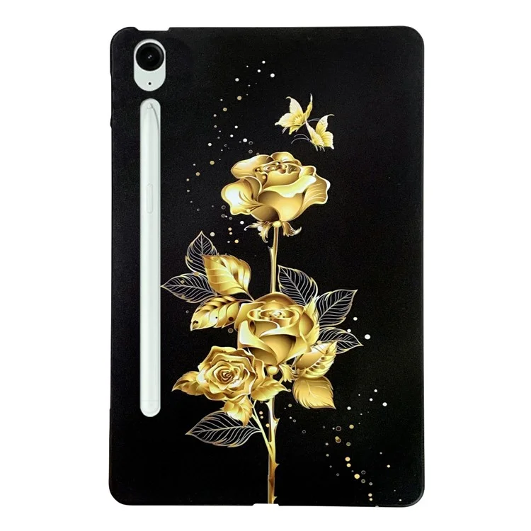 Pour Samsung Galaxy Tab S10 FE+ Étui TPU Motif Imprimé Protection Fine - Rose Papillon Doré