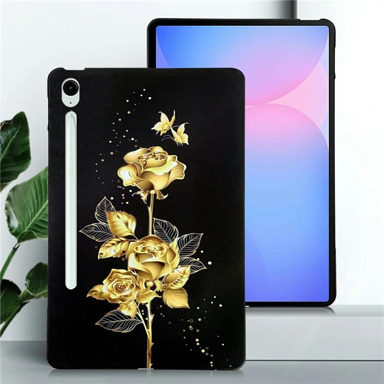 Pour Samsung Galaxy Tab S10 FE+ Étui TPU Motif Imprimé Protection Fine - Rose Papillon Doré