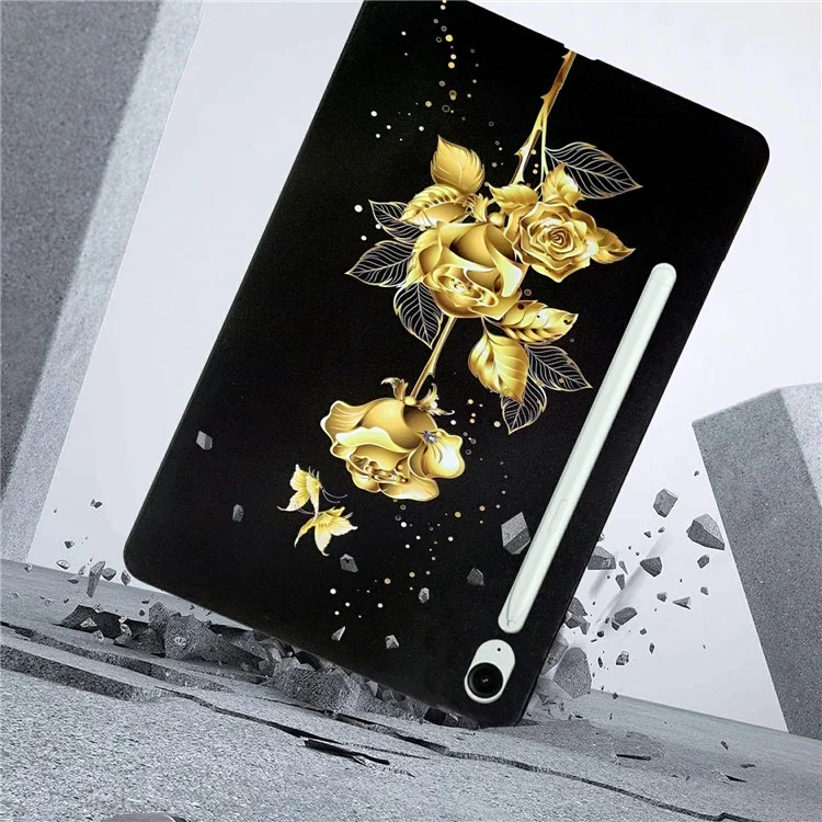 Pour Samsung Galaxy Tab S10 FE+ Étui TPU Motif Imprimé Protection Fine - Rose Papillon Doré