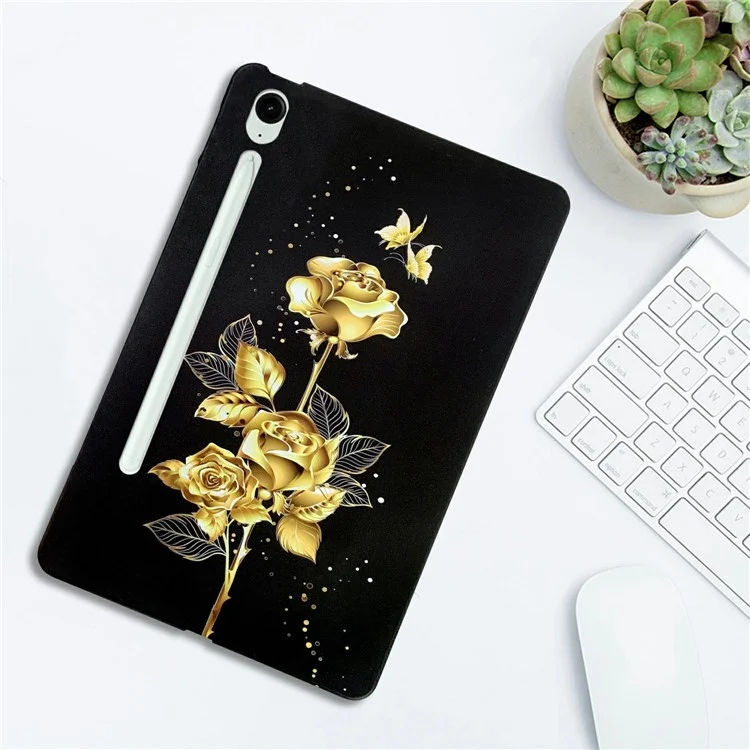Pour Samsung Galaxy Tab S10 FE+ Étui TPU Motif Imprimé Protection Fine - Rose Papillon Doré