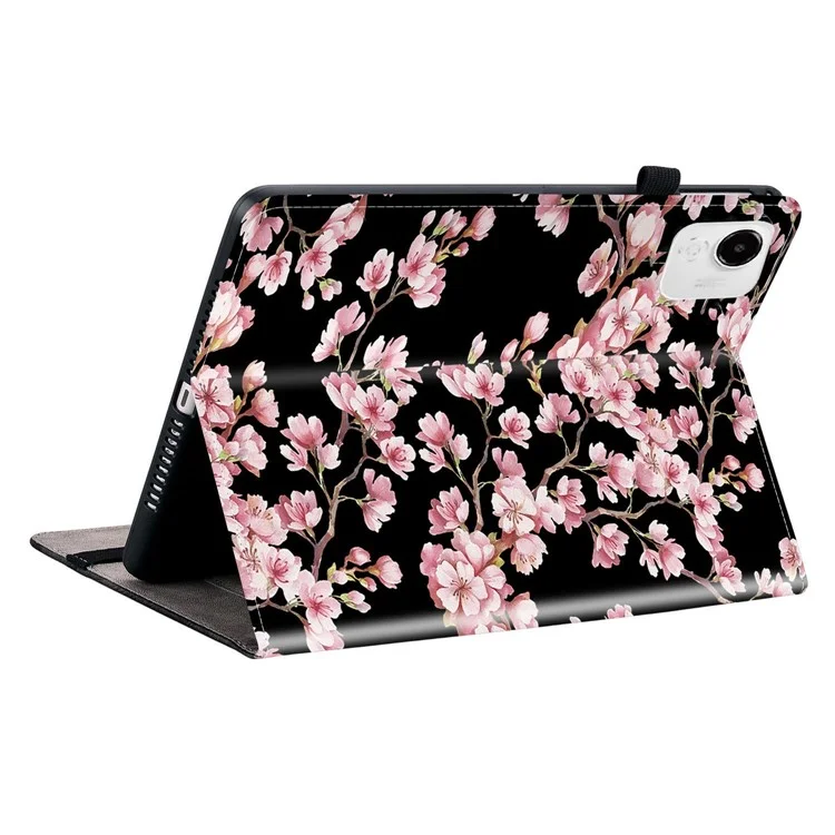 Lederhülle für Honor Pad X9a mit Musteraufdruck, Ständer und Kartenfächern - Pflaumenblüte