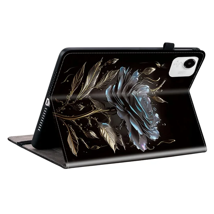 For Honor Pad X9a Leather Case Pattern Printed Stand Tablet Cover with Card Slots - Black Rose