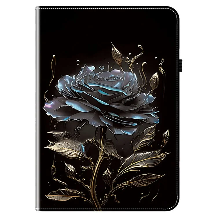 For Honor Pad X9a Leather Case Pattern Printed Stand Tablet Cover with Card Slots - Black Rose