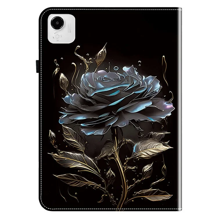 For Honor Pad X9a Leather Case Pattern Printed Stand Tablet Cover with Card Slots - Black Rose