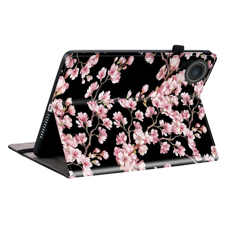 Étui en cuir pour Lenovo Tab TB311FU avec motif imprimé, support et emplacements pour cartes - Fleur de prunier