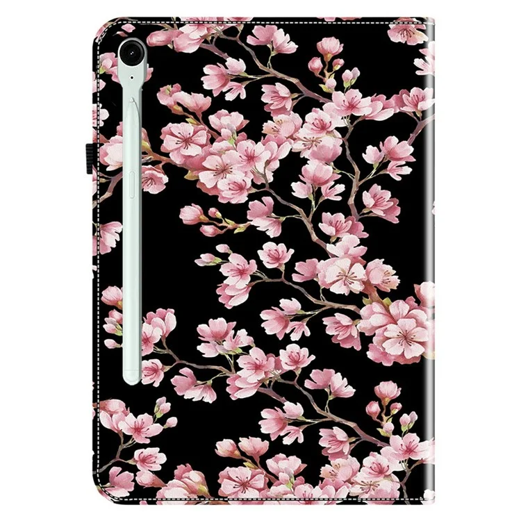 Pour Samsung Galaxy Tab S10 FE+ Étui en Cuir Motif Imprimé Support Housse de Tablette avec Emplacements pour Cartes - Fleur de Prunier