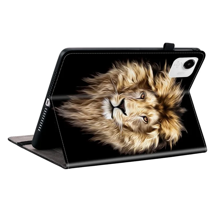 Funda de Cuero para Tablet For Honor Pad X9a con Patrón Impreso, Soporte y Ranuras para Tarjetas - Cabeza de León