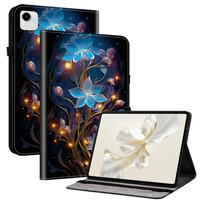 For Honor Pad X9a Leather Case Pattern Printed Stand Tablet Cover with Card Slots - Small Lantern Flower