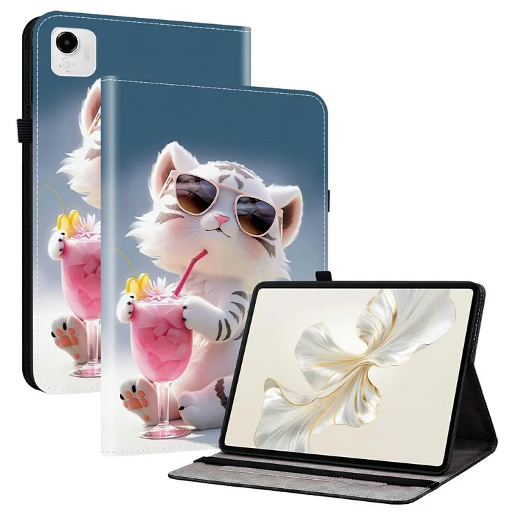 For Honor Pad X9a Leather Case Pattern Printed Stand Tablet Cover with Card Slots - Cartoon Tiger
