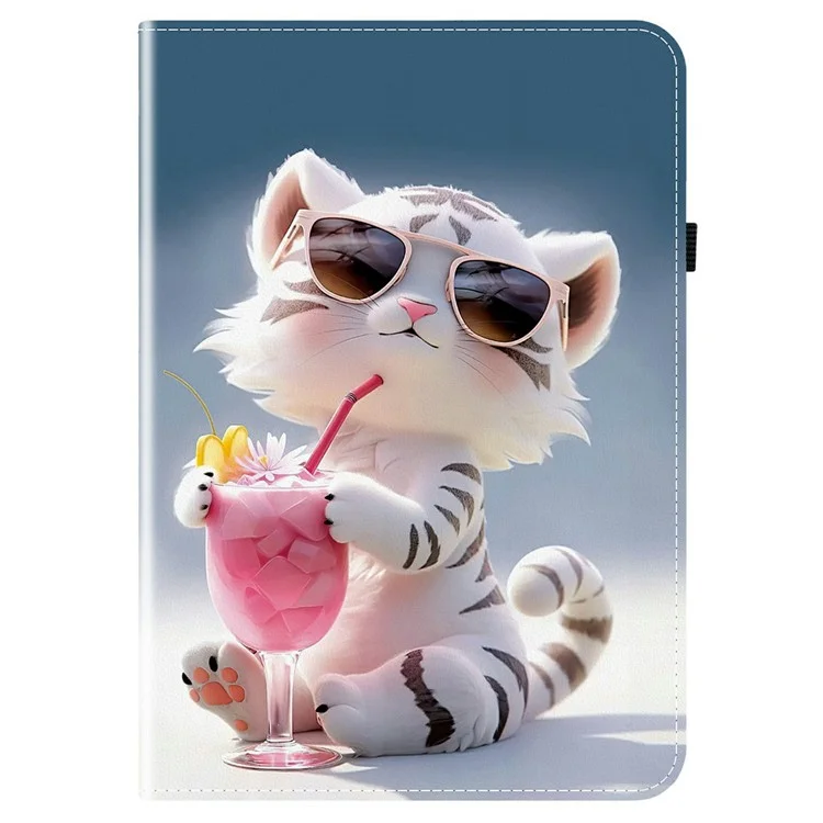 For Honor Pad X9a Leather Case Pattern Printed Stand Tablet Cover with Card Slots - Cartoon Tiger