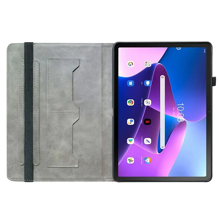 For Lenovo Tab TB311FU Leather Case Pattern Printed Stand Tablet Cover with Card Slots - Lion Head