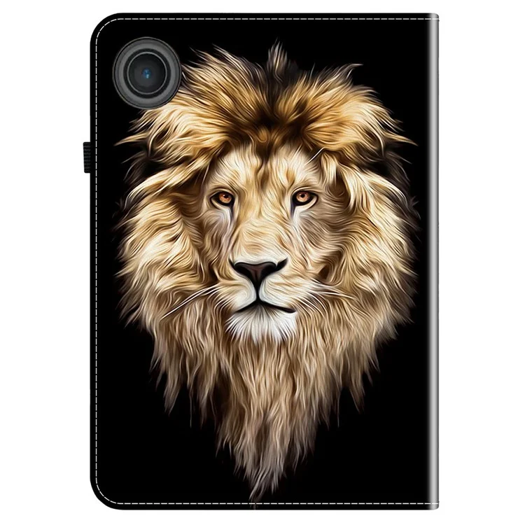 For Lenovo Tab TB311FU Leather Case Pattern Printed Stand Tablet Cover with Card Slots - Lion Head