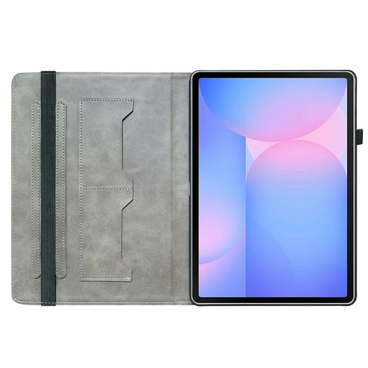 Étui en cuir pour Samsung Galaxy Tab S10 FE+ avec motif imprimé, support et emplacements pour cartes - Tête de lion