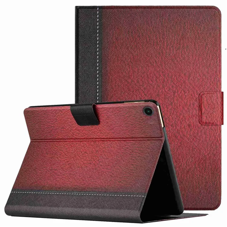 Pour Samsung Galaxy Tab A8 10.5 (2021) / X205 / X200 / Tab A8 10.5 (2022) Bi-color Splicing PU Leather Tablet Case with Stand Card Holder with Auto Wake / Sleep - Rouge