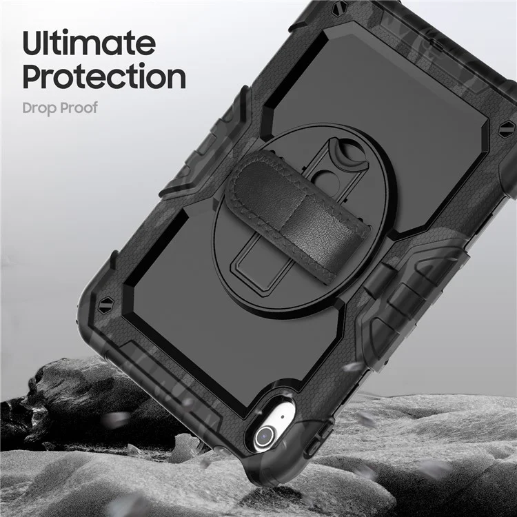 Cover per iPad (2025) / iPad 10.9 (2022) con Stampa Mimetica PC + Silicone con Pellicola PET / Tracolla - Nero