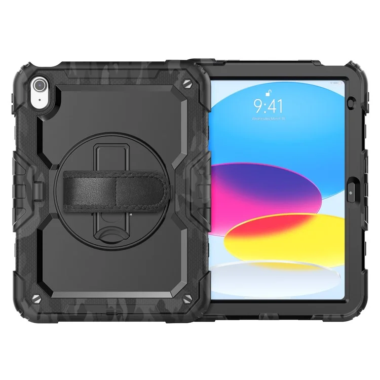 Cover per iPad (2025) / iPad 10.9 (2022) con Stampa Mimetica PC + Silicone con Pellicola PET / Tracolla - Nero