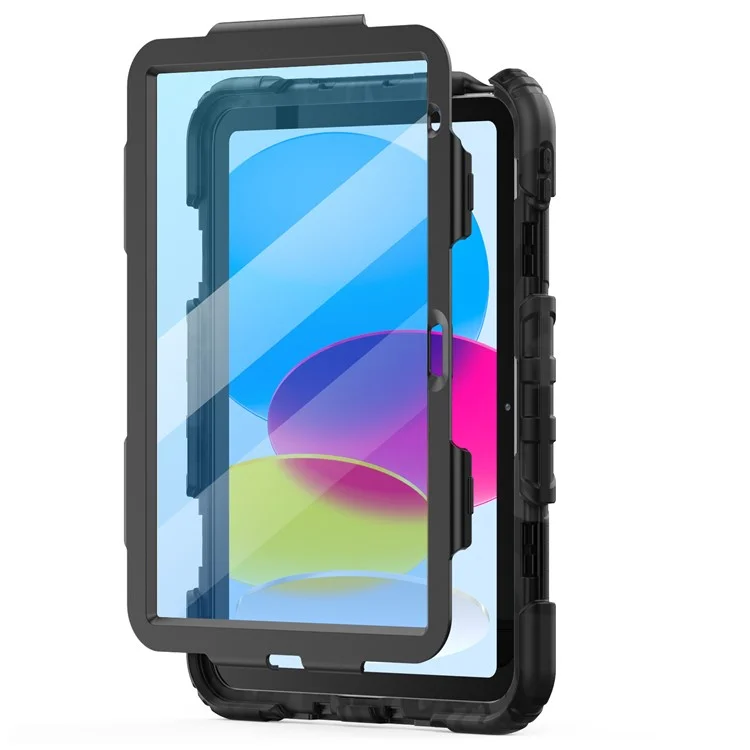 Cover per iPad (2025) / iPad 10.9 (2022) con Stampa Mimetica PC + Silicone con Pellicola PET / Tracolla - Nero