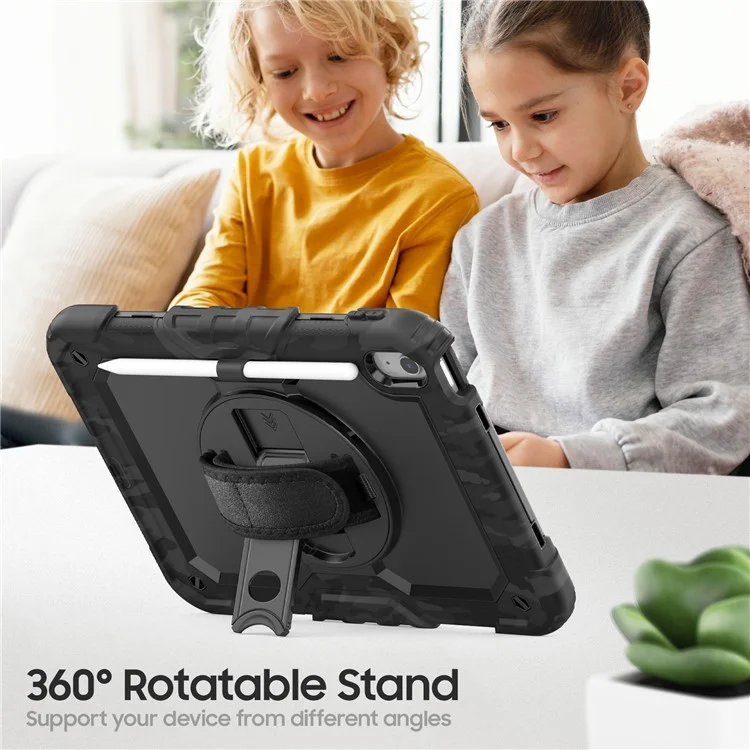 Cover per iPad (2025) / iPad 10.9 (2022) con Stampa Mimetica PC + Silicone con Pellicola PET / Tracolla - Nero