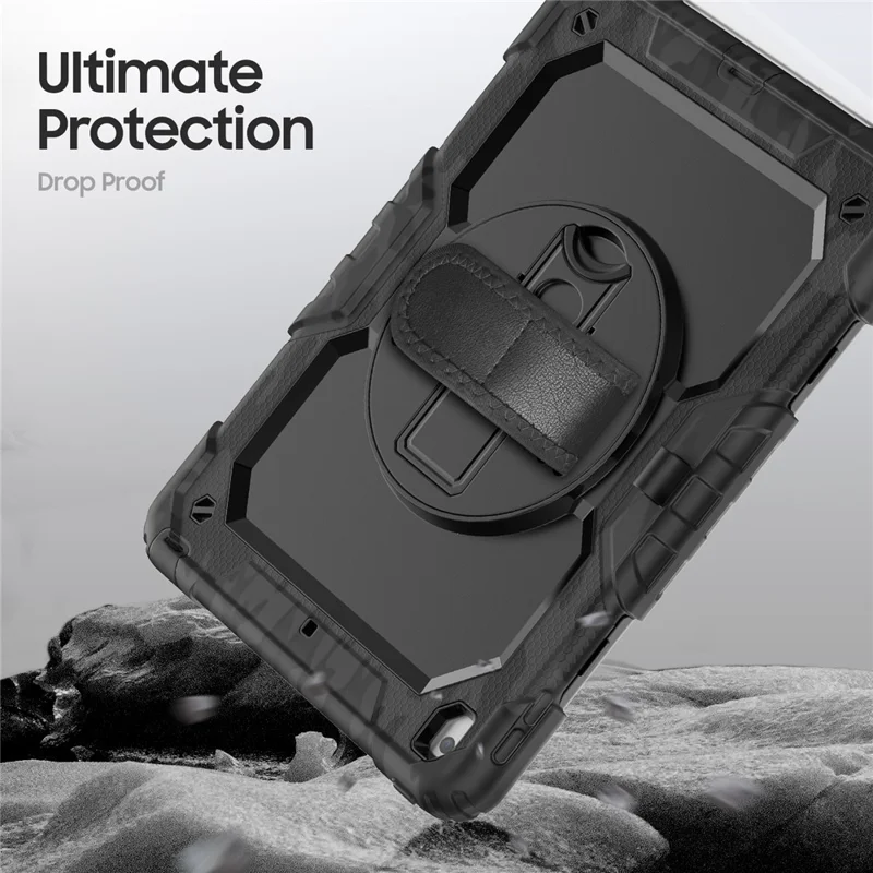 For iPad 10.2 (2021) / (2019) / (2020) Case Camo Printing PC + Silicone Tablet Cover with PET Film / Shoulder Strap - Black