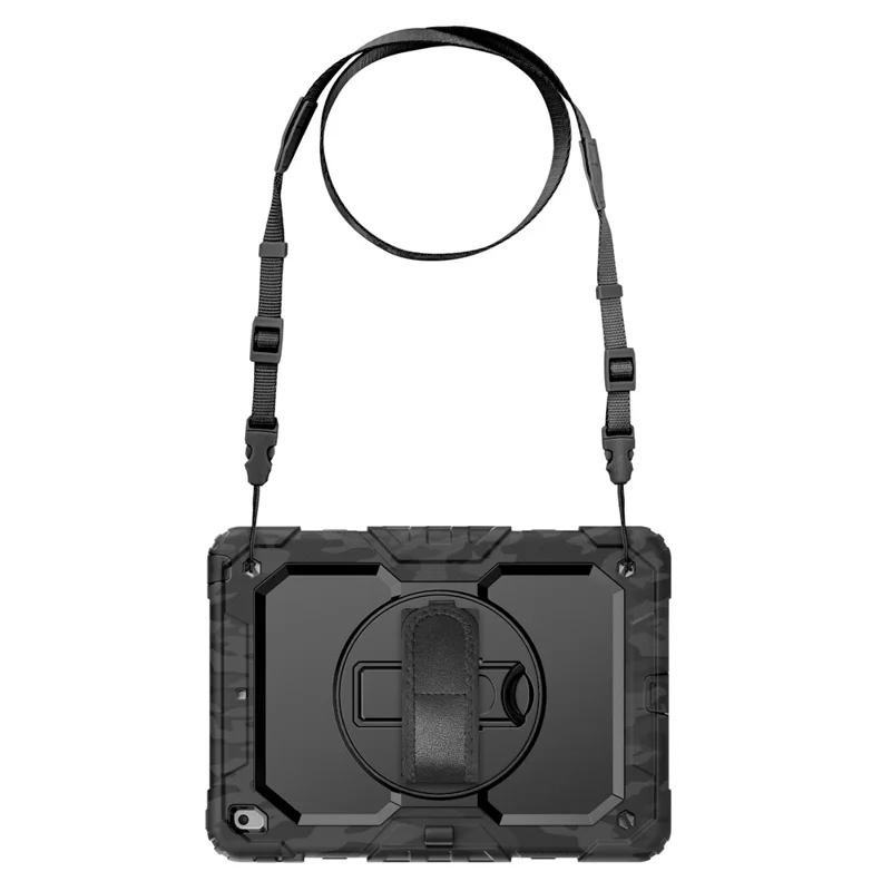 For iPad 10.2 (2021) / (2019) / (2020) Case Camo Printing PC + Silicone Tablet Cover with PET Film / Shoulder Strap - Black