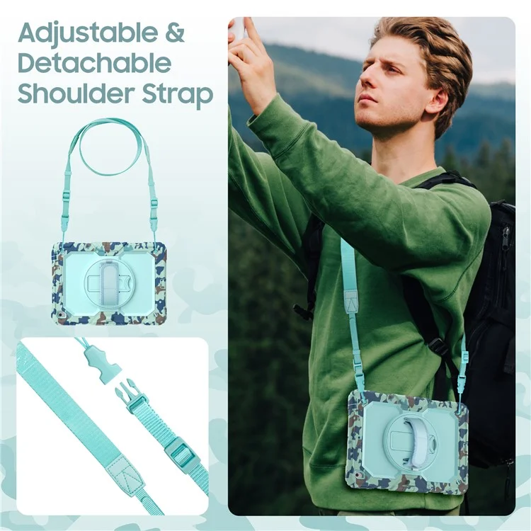 For iPad 10.2 (2021) / (2019) / (2020) Case Camo Printing PC + Silicone Tablet Cover with PET Film / Shoulder Strap - Blue