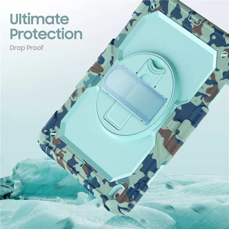 For iPad 10.2 (2021) / (2019) / (2020) Case Camo Printing PC + Silicone Tablet Cover with PET Film / Shoulder Strap - Blue