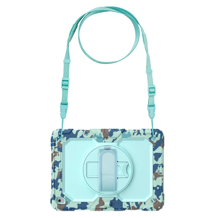 For iPad 10.2 (2021) / (2019) / (2020) Case Camo Printing PC + Silicone Tablet Cover with PET Film / Shoulder Strap - Blue