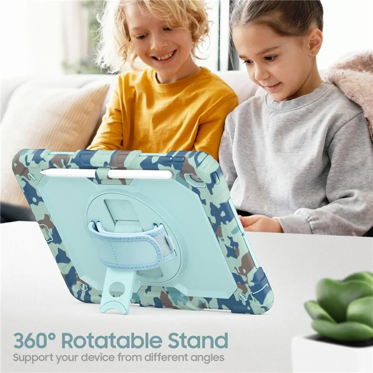For iPad 10.2 (2021) / (2019) / (2020) Case Camo Printing PC + Silicone Tablet Cover with PET Film / Shoulder Strap - Blue